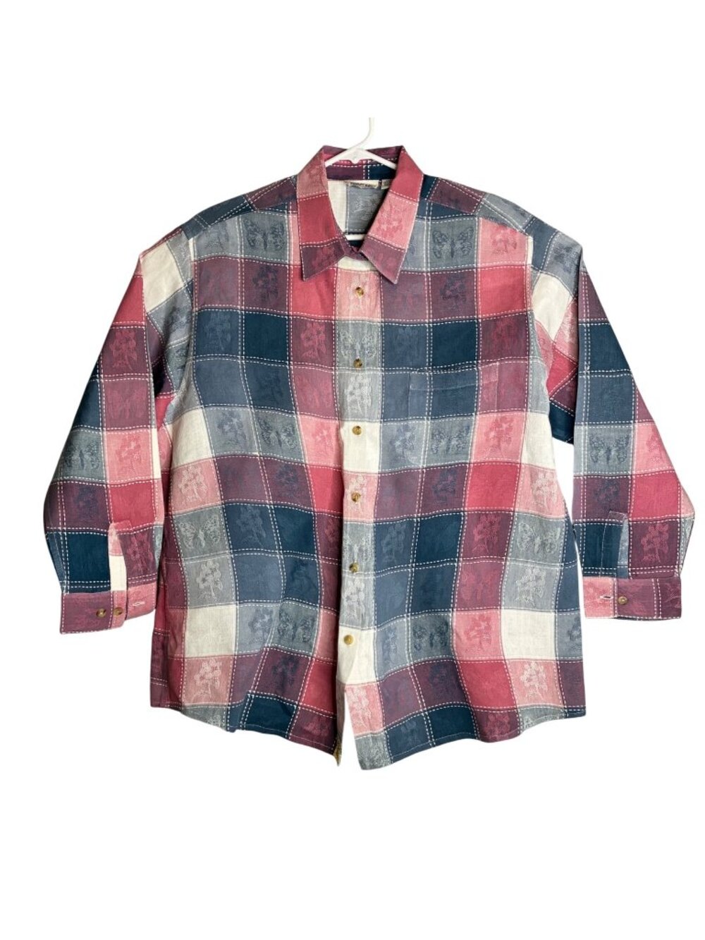 Krazy Kat Womens Plaid Button-Up Shirt 22/24 100% Cotton Multicolor Patchwork